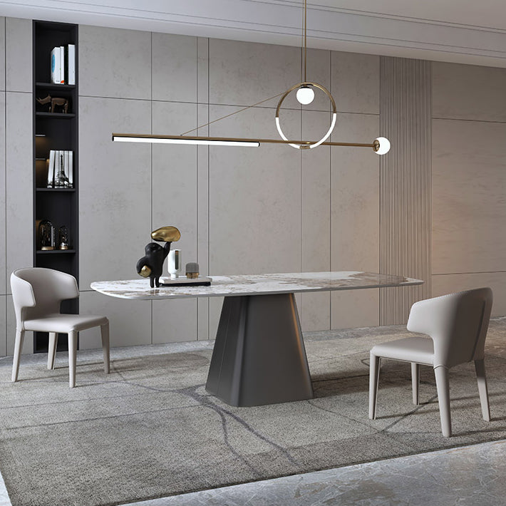 Metal Traditional Luxury Table Rectangle Sintered Stone Dining Table with Pedestal Base