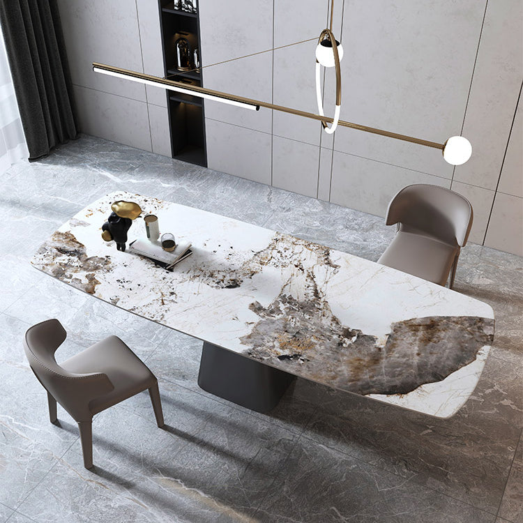 Metal Traditional Luxury Table Rectangle Sintered Stone Dining Table with Pedestal Base