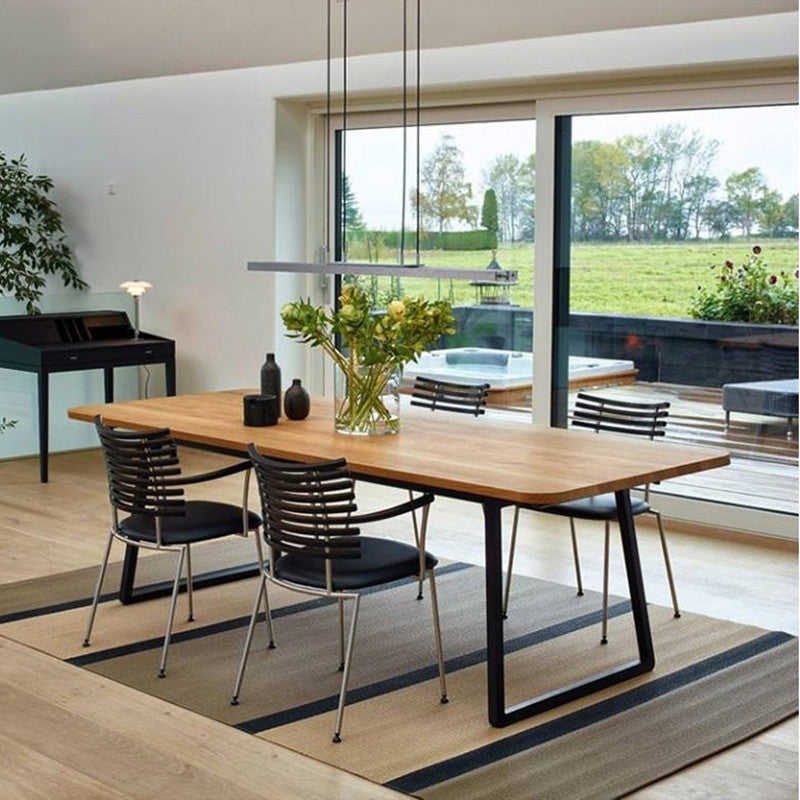 Rectangle Sled Base Industrial Table Wood Color Fixed Table of Solid Wood