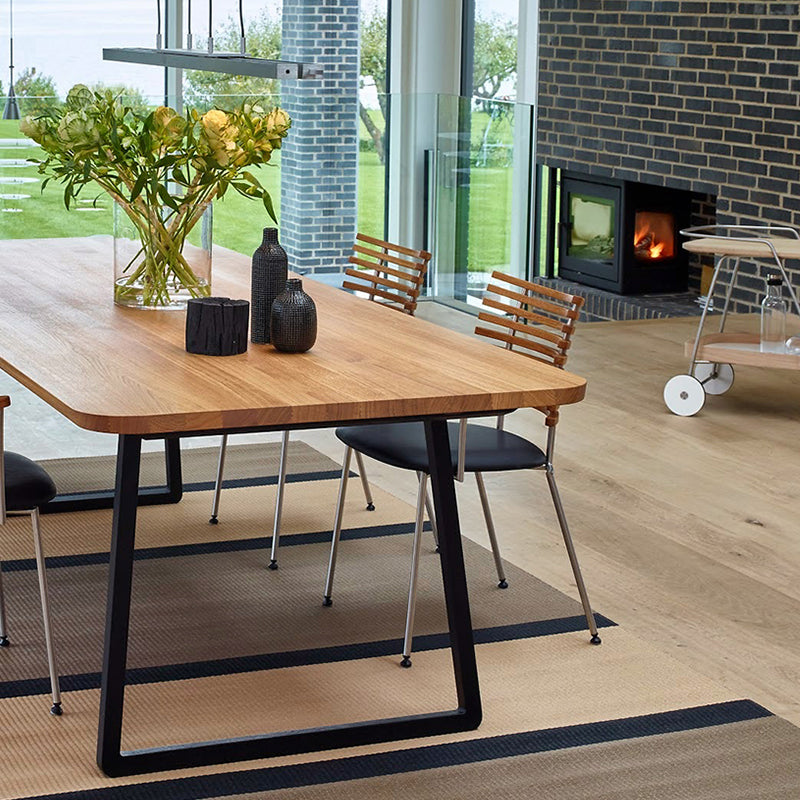 Rectangle Sled Base Industrial Table Wood Color Fixed Table of Solid Wood