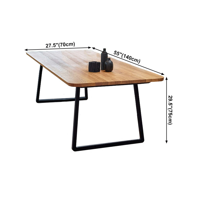 Rectangle Sled Base Industrial Table Wood Color Fixed Table of Solid Wood
