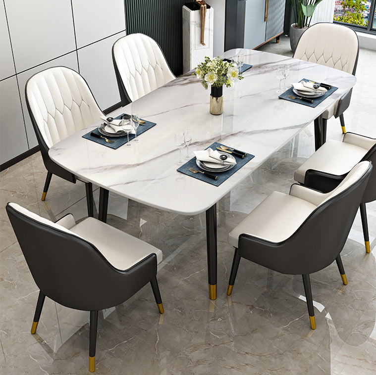 Mesa de comedor de piedra sinterizada Estilo de lujo 4 patas Mesa de rectángulo de base de acero al carbono para el hogar