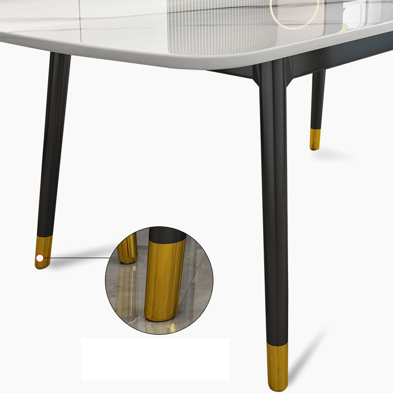 Mesa de comedor de piedra sinterizada Estilo de lujo 4 patas Mesa de rectángulo de base de acero al carbono para el hogar