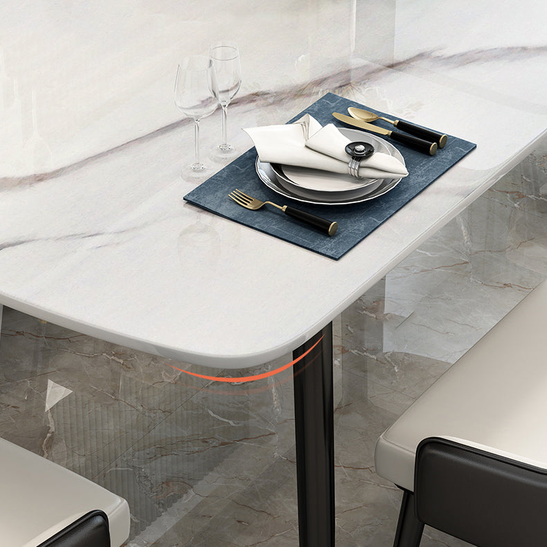 Mesa de comedor de piedra sinterizada Estilo de lujo 4 patas Mesa de rectángulo de base de acero al carbono para el hogar