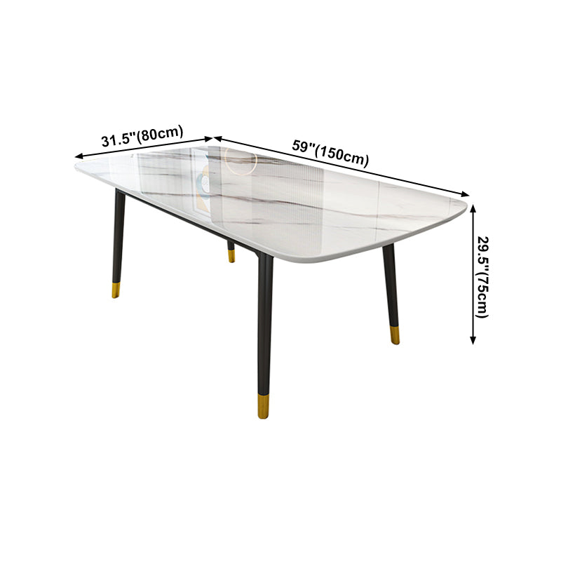 Mesa de comedor de piedra sinterizada Estilo de lujo 4 patas Mesa de rectángulo de base de acero al carbono para el hogar