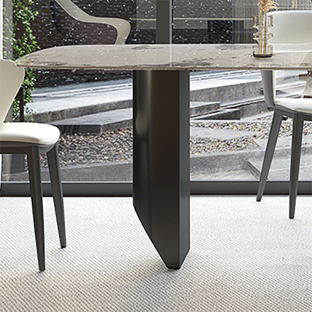 Mesa de comedor contemporánea rectángulo mesa de piedra sinterizada blanca con base de metal negro