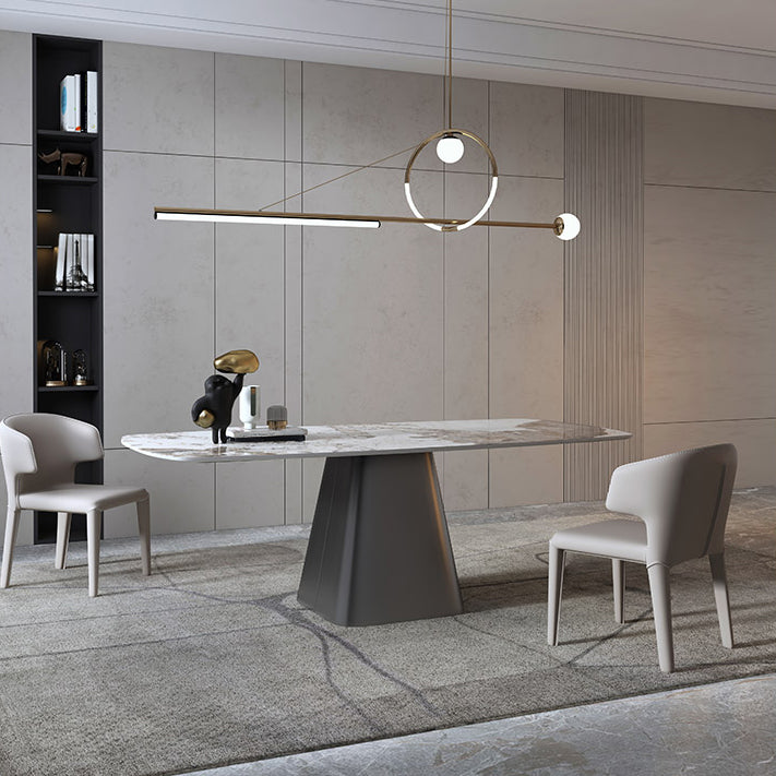 Rechthoek eigentijdse eetkamer tafel wit gesinterde stenen tafel met voetstukbasis