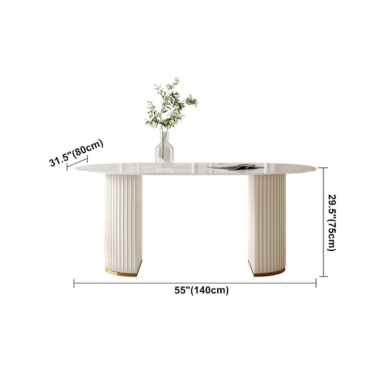 Oval Traditional Luxury Dining Table White Sintered Stone Table with White Double Pedestal
