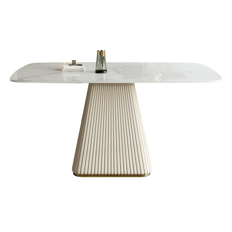 Traditional Luxury Dining Table White Rectangle Sintered Stone Table with Pedestal Base