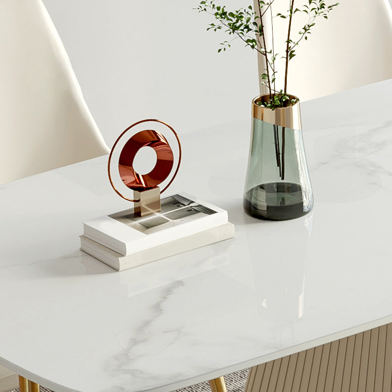 Traditional Luxury Dining Table White Rectangle Sintered Stone Table with Pedestal Base