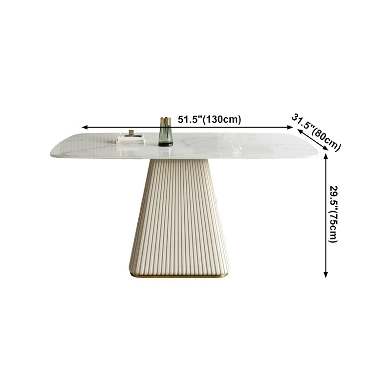 Traditional Luxury Dining Table White Rectangle Sintered Stone Table with Pedestal Base