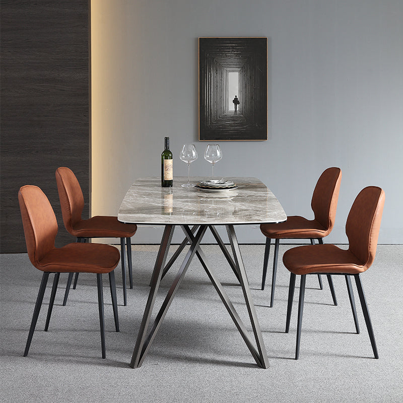 Mesa de comedor de estilo moderno Mesa de piedra sinterizada con 4 patas Base de acero al carbono