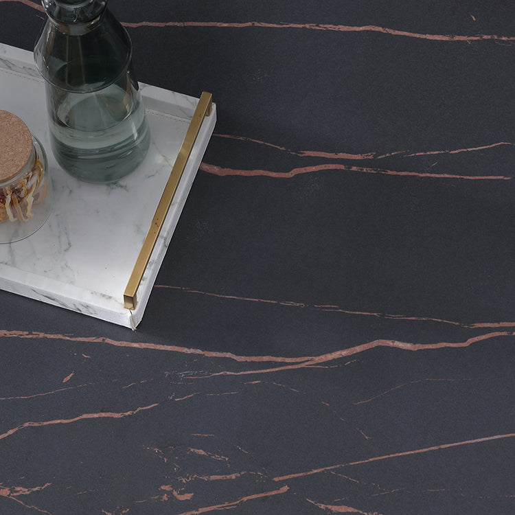 Ovale moderne eettafel Zwart gesinterde stenen tafel met voetstuk