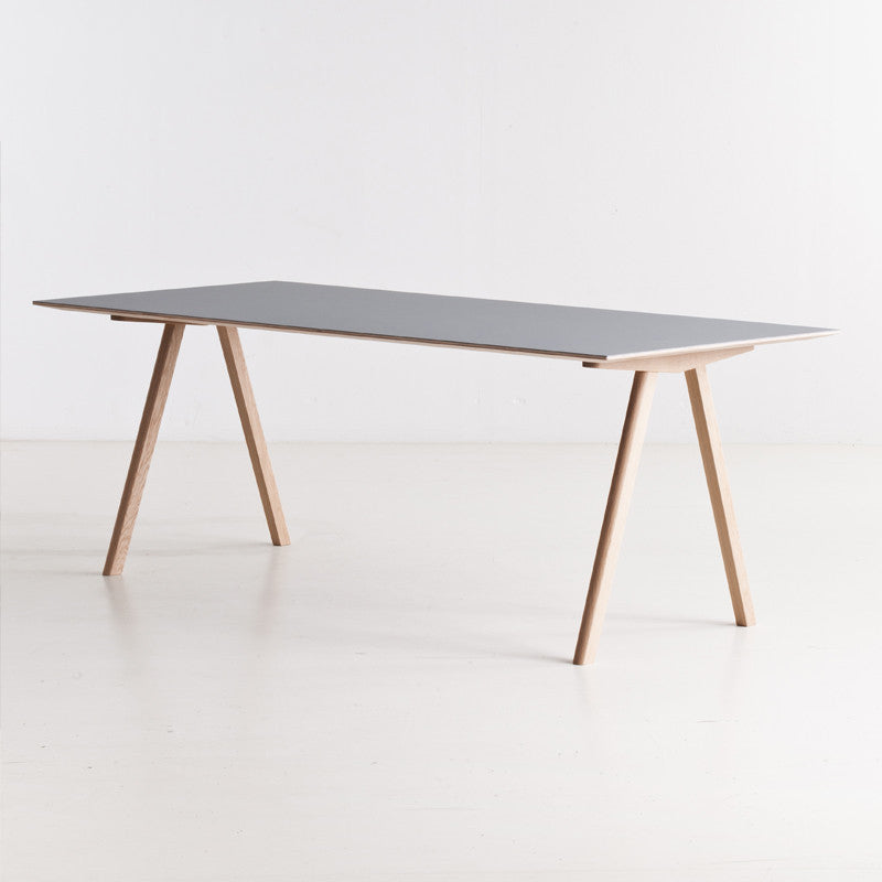 Rectangle Minimalist Dining Table Two-Color Fixed Table with Solid Wood