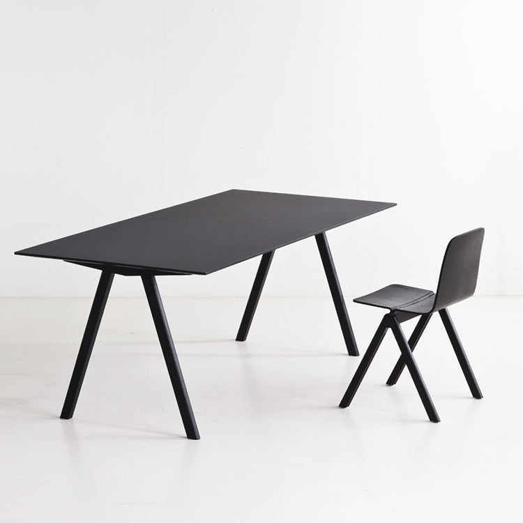 Rectangle Minimalist Dining Table Two-Color Fixed Table with Solid Wood