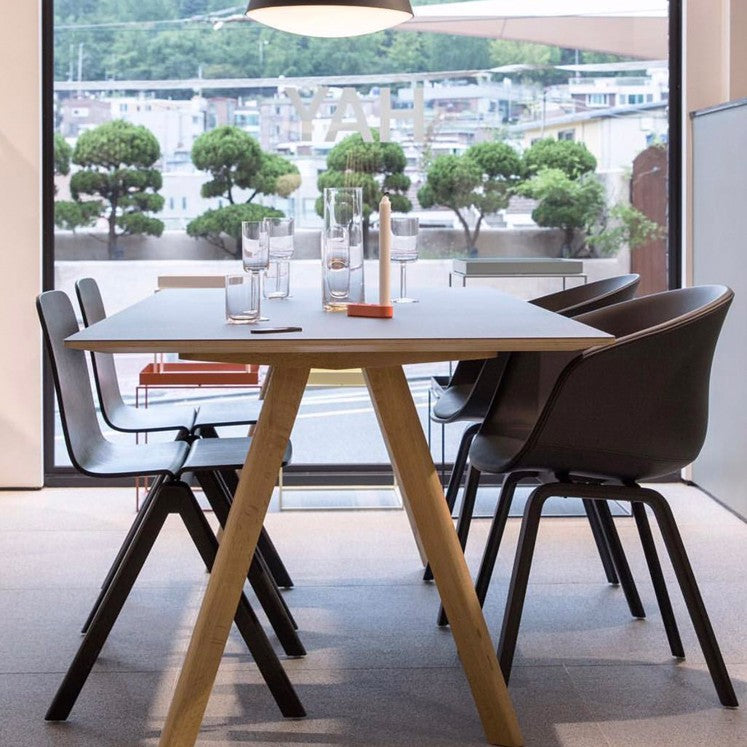 Rectangle Minimalist Dining Table Two-Color Fixed Table with Solid Wood