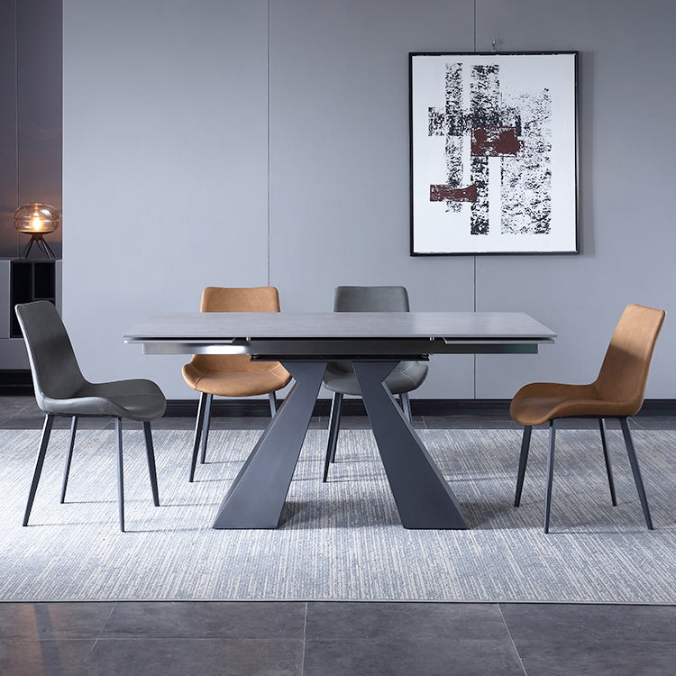 Uitbreidbare industriële gesinterde stenen tafel rechthoekige eettafel met dubbele voetstuk