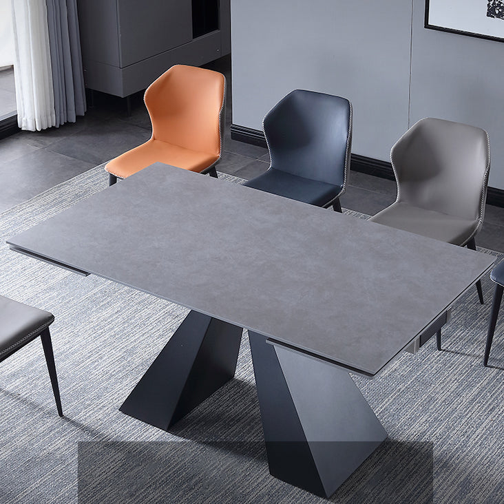 Uitbreidbare industriële gesinterde stenen tafel rechthoekige eettafel met dubbele voetstuk