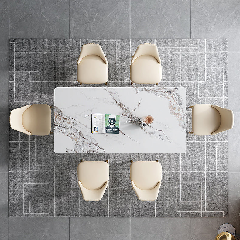 Luxury Sintered Stone Dining Table Rectangle Table with Metal Base and 4 Legs