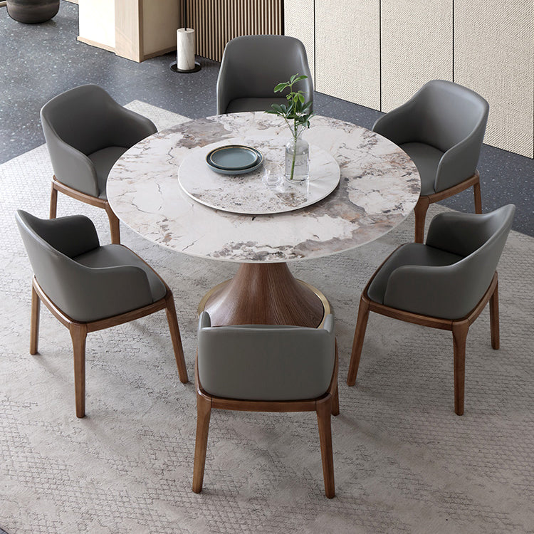Modern Sintered Stone Dining Table Round Table with Wooden Pedestal for Restaurant