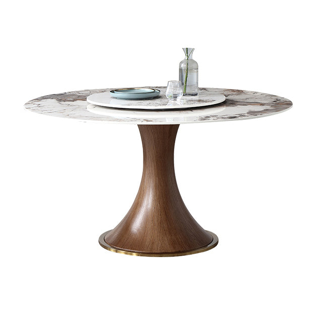 Modern Sintered Stone Dining Table Round Table with Wooden Pedestal for Restaurant