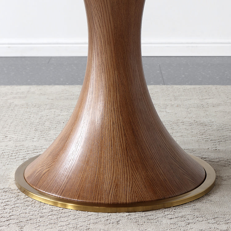 Modern Sintered Stone Dining Table Round Table with Wooden Pedestal for Restaurant