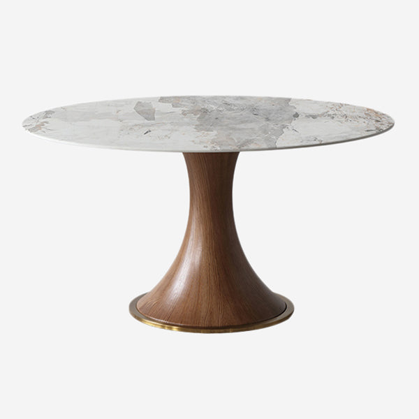 Modern Sintered Stone Dining Table Round Table with Wooden Pedestal for Restaurant