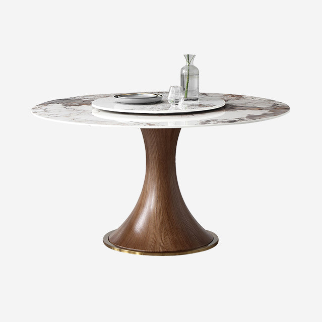 Modern Sintered Stone Dining Table Round Table with Wooden Pedestal for Restaurant