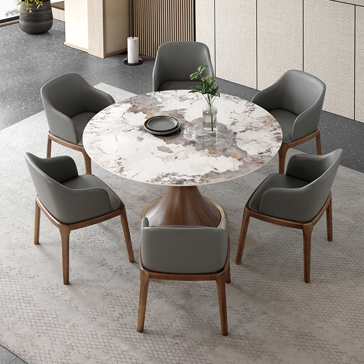 Modern Sintered Stone Dining Table Round Table with Wooden Pedestal for Restaurant