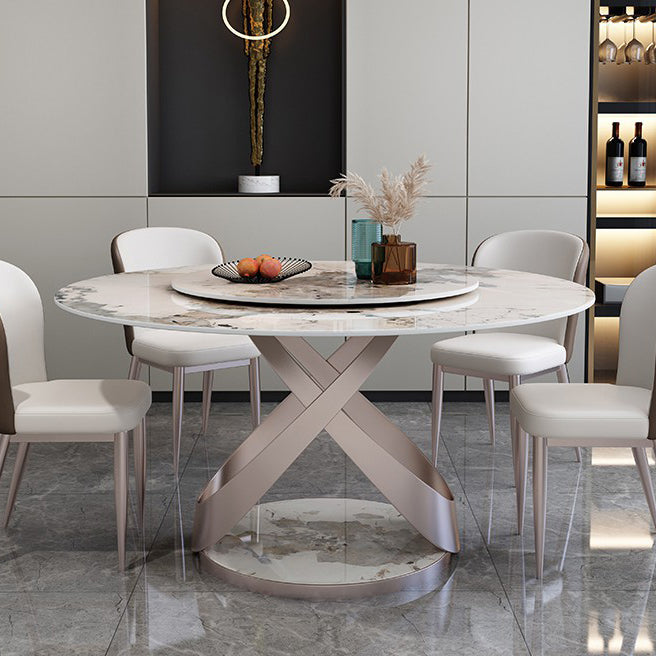 Sintered Stone Table for Restaurant Modern Round Table with Metal Pedestal