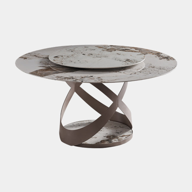 Sintered Stone Table for Restaurant Modern Round Table with Metal Pedestal