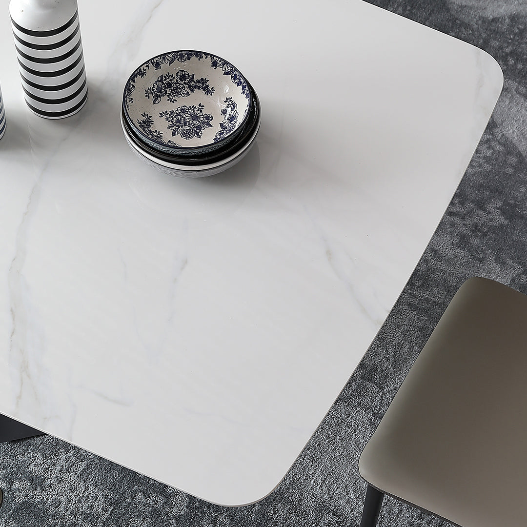 Industrial Sintered Stone Dining Table Single Pedestal Base Rectangle Table for Home