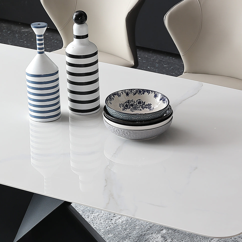 Industrial Sintered Stone Dining Table Single Pedestal Base Rectangle Table for Home