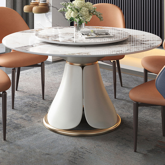 Tavolo da pranzo standard di forma rotonda di forma rotonda con grigio grigio con base di piedistallo
