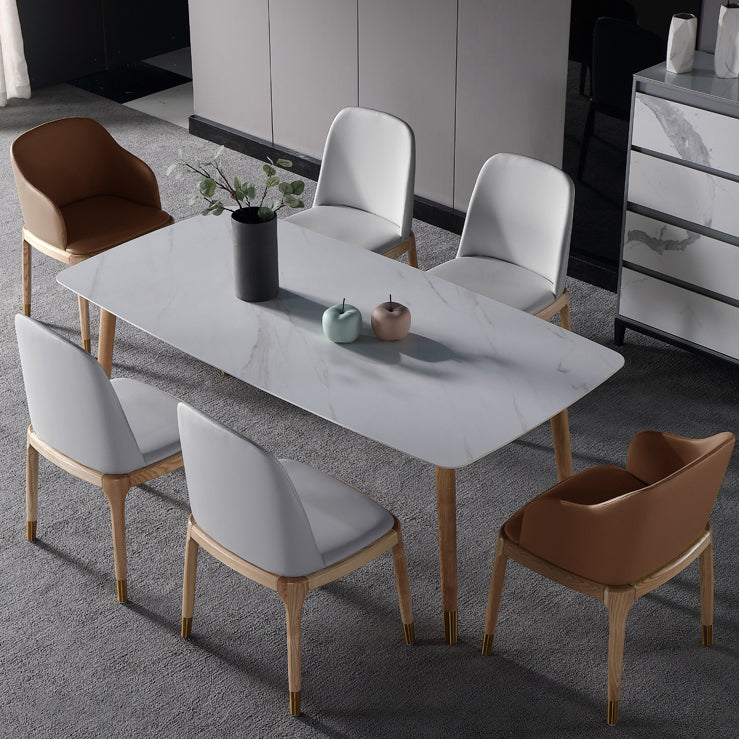 Sintered Stone White Tone Dining Table Luxury 4 Legs Table for Dining Room