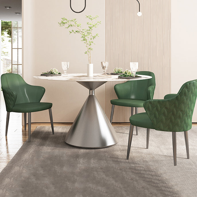 Sintered Stone Top Dining Table in White for Restaurant Modern Round Table with Metal Pedestal