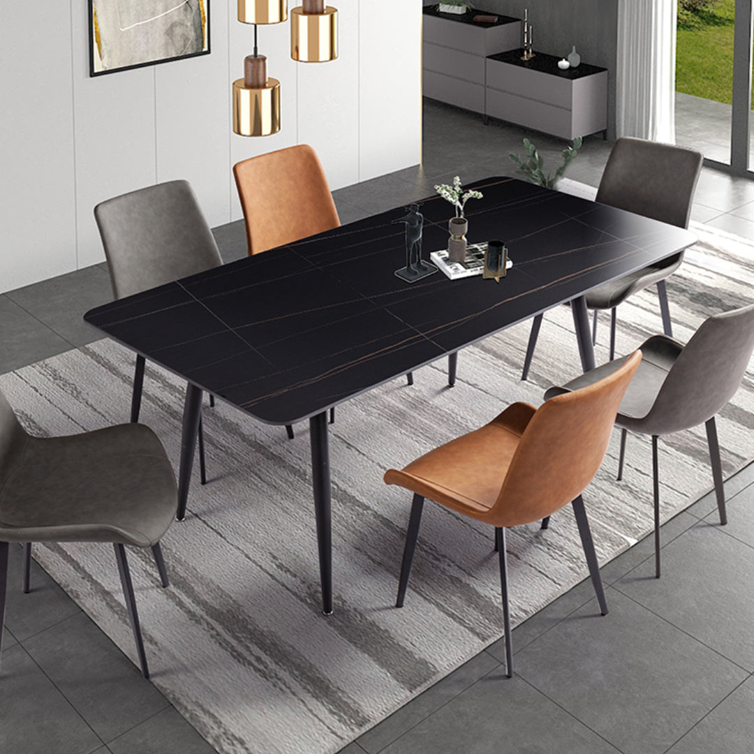 Mesa de comedor de rectángulo industrial de metal mesa de piedra sinterizada para comedor
