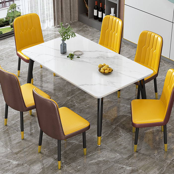 Mesa de forma rectangular estándar glamorosa mesa de comedor de cocina de piedra sinterizada con 4 patas base