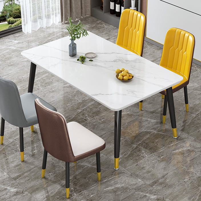 Mesa de forma rectangular estándar glamorosa mesa de comedor de cocina de piedra sinterizada con 4 patas base