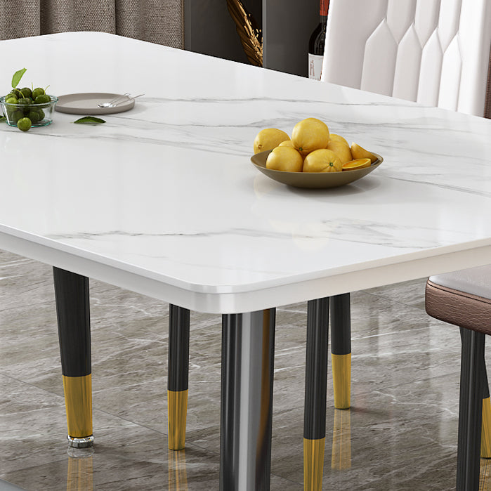 Mesa de forma rectangular estándar glamorosa mesa de comedor de cocina de piedra sinterizada con 4 patas base