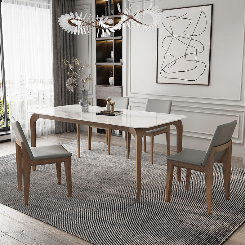 Mesa de comedor industrial rectangular Mesa blanca fija con piedra sinterizada