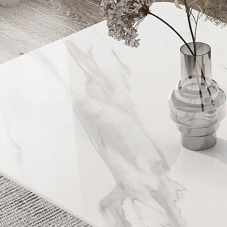 Mesa de comedor industrial rectangular Mesa blanca fija con piedra sinterizada