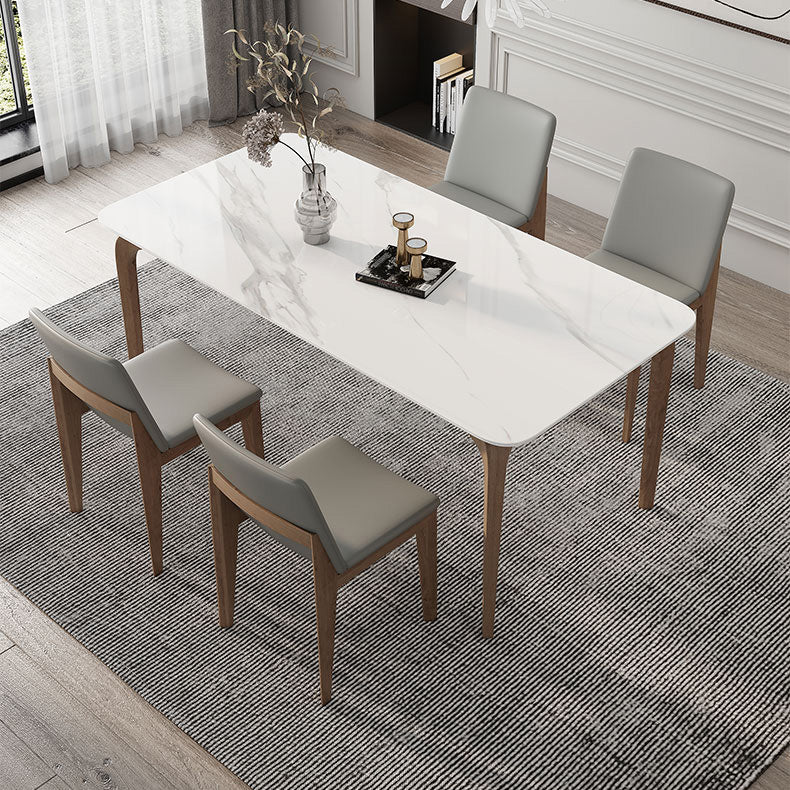 Mesa de comedor industrial rectangular Mesa blanca fija con piedra sinterizada