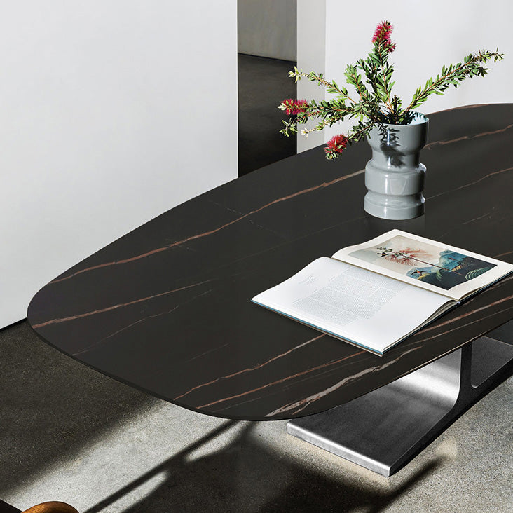 Industrial Sintered Stone Black Table Rectangle Standard Dining Table for Kitchen