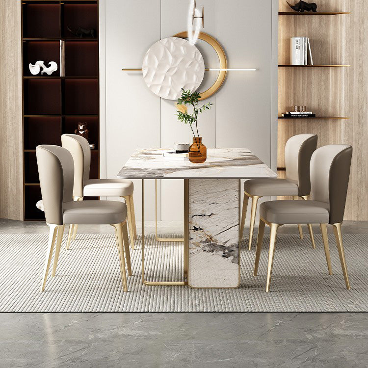 Luxury Style Sintered Stone Dining Table Double Pedestal Base Rectangle Table