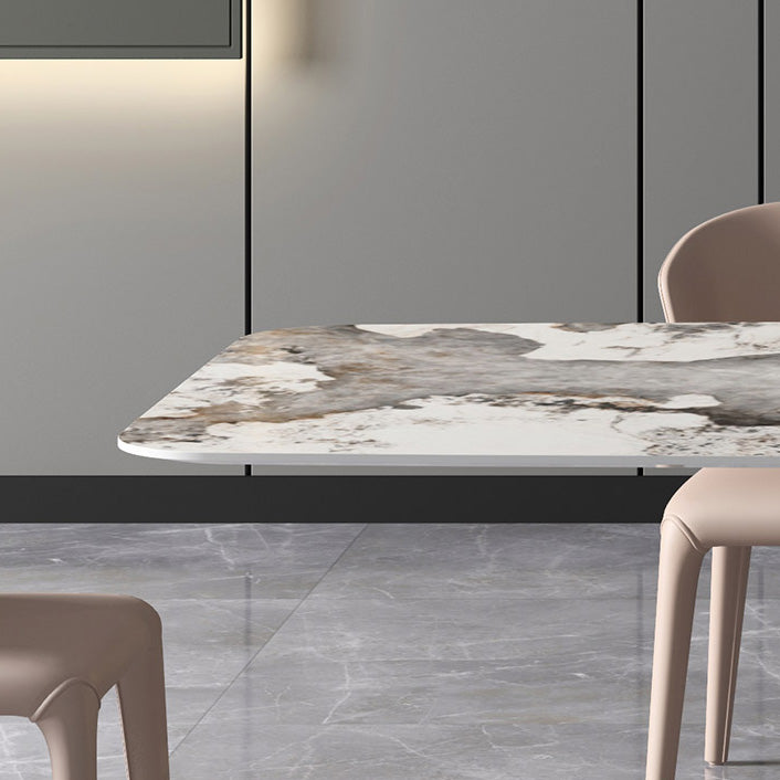 Metal Traditional Luxury Rectangle Table Sintered Stone Table,55"L x 31"W x 29"H