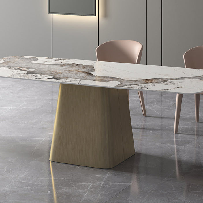 Metal Traditional Luxury Rectangle Table Sintered Stone Table,55"L x 31"W x 29"H