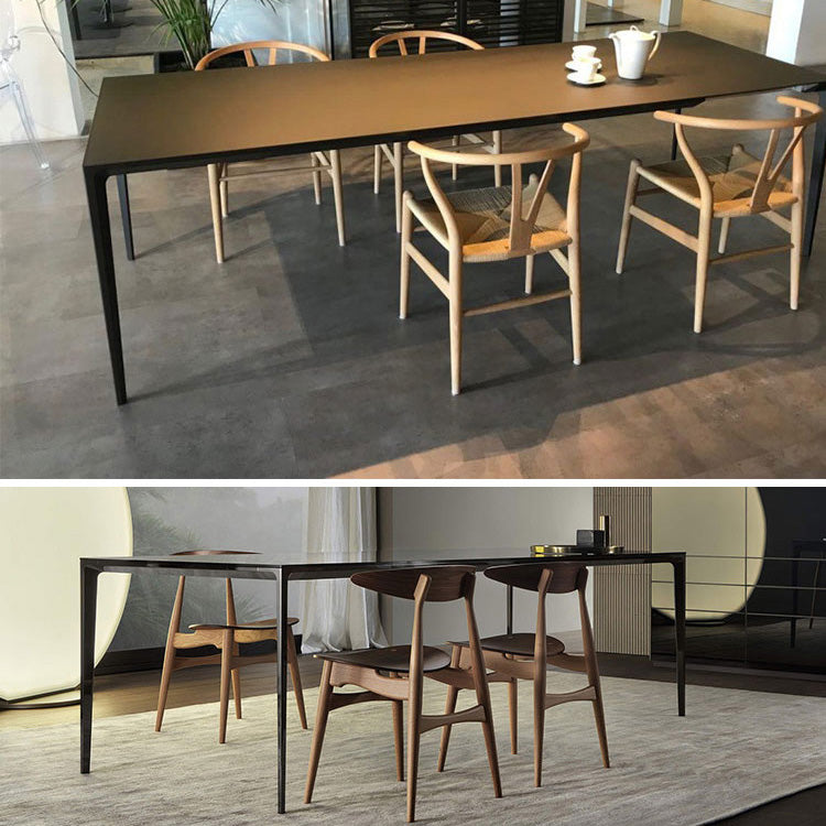 Mesa de comedor contemporánea rectángulo Mesa de piedra sinterizada con 4 piernas negras
