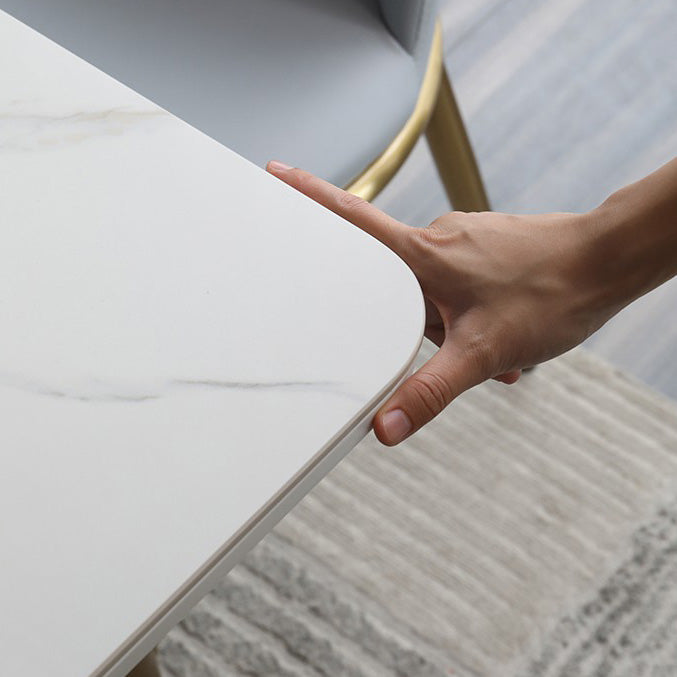 Rectangle Traditional Luxury Dining Table White Sintered Stone Table with 4 Gold Legs