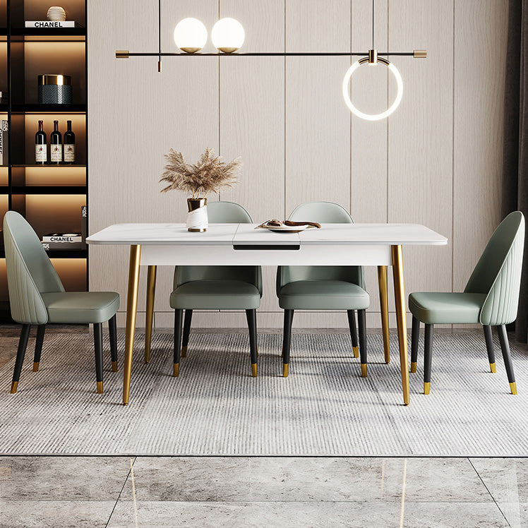 Rectangle Traditional Luxury Dining Table White Sintered Stone Table with 4 Gold Legs